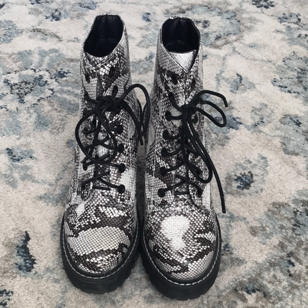 Madden Girl snake print chunky soled boots